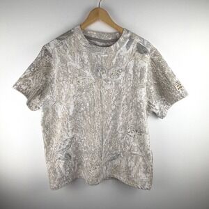 Fleece Factory Art & Motion Short Sleeve Fleece Sweatshirt Beige Camo Abstract M